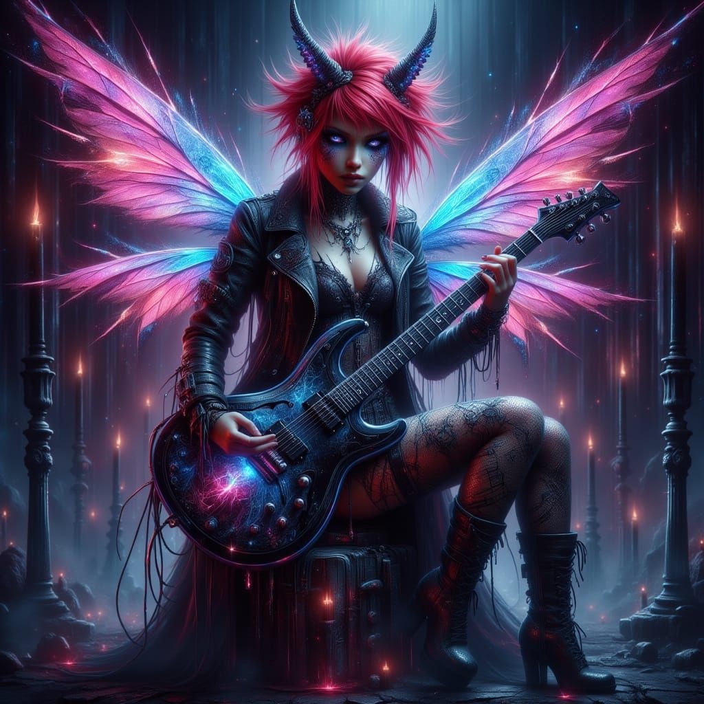 Hyper-realistic beautiful ethereal red haired  female punk f...