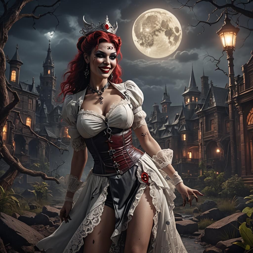 Gothic Burlesque Nurse Dancing in Moonlight: 8K Hyperrealism