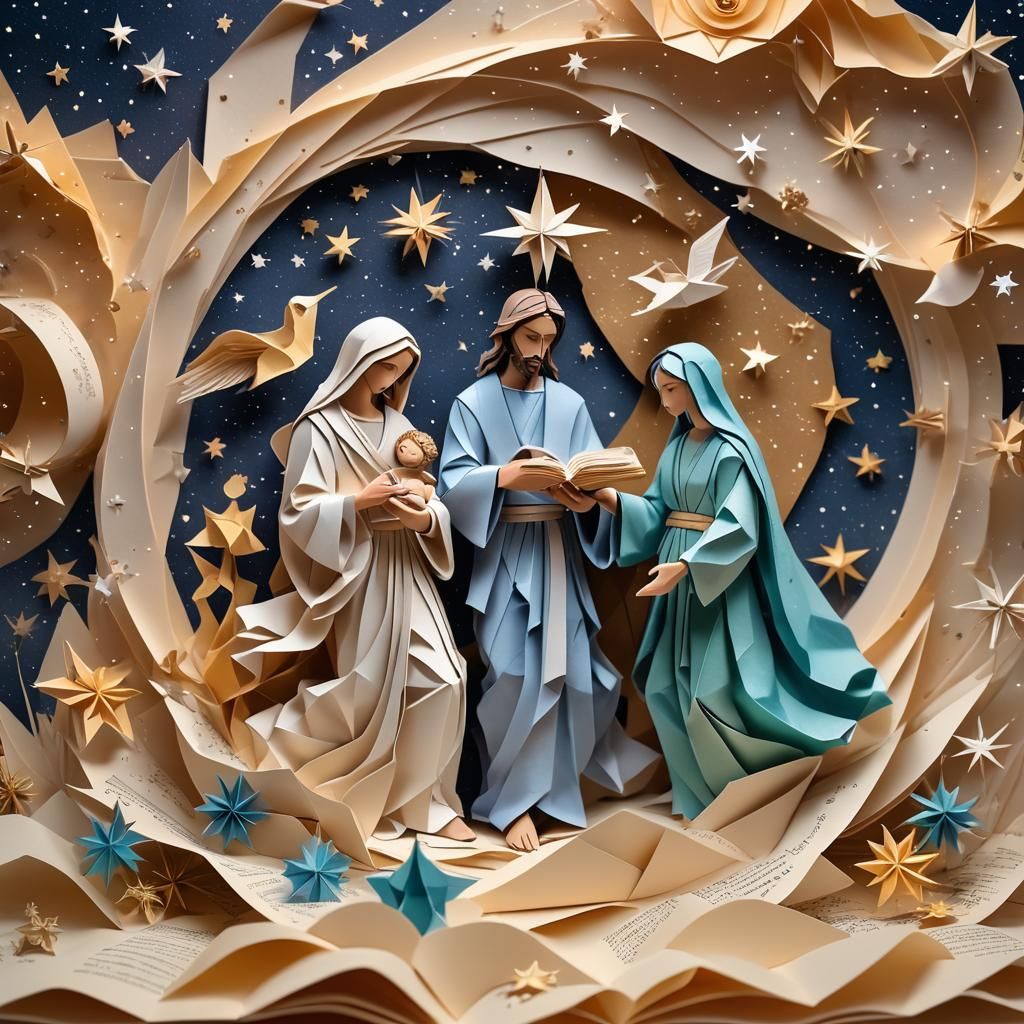 Holy Family in Origami Papercraft Style