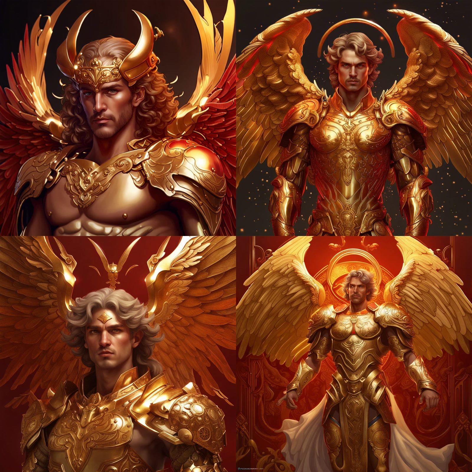 Aries Zodiac Angel in Golden Armor, Hyperrealistic Art