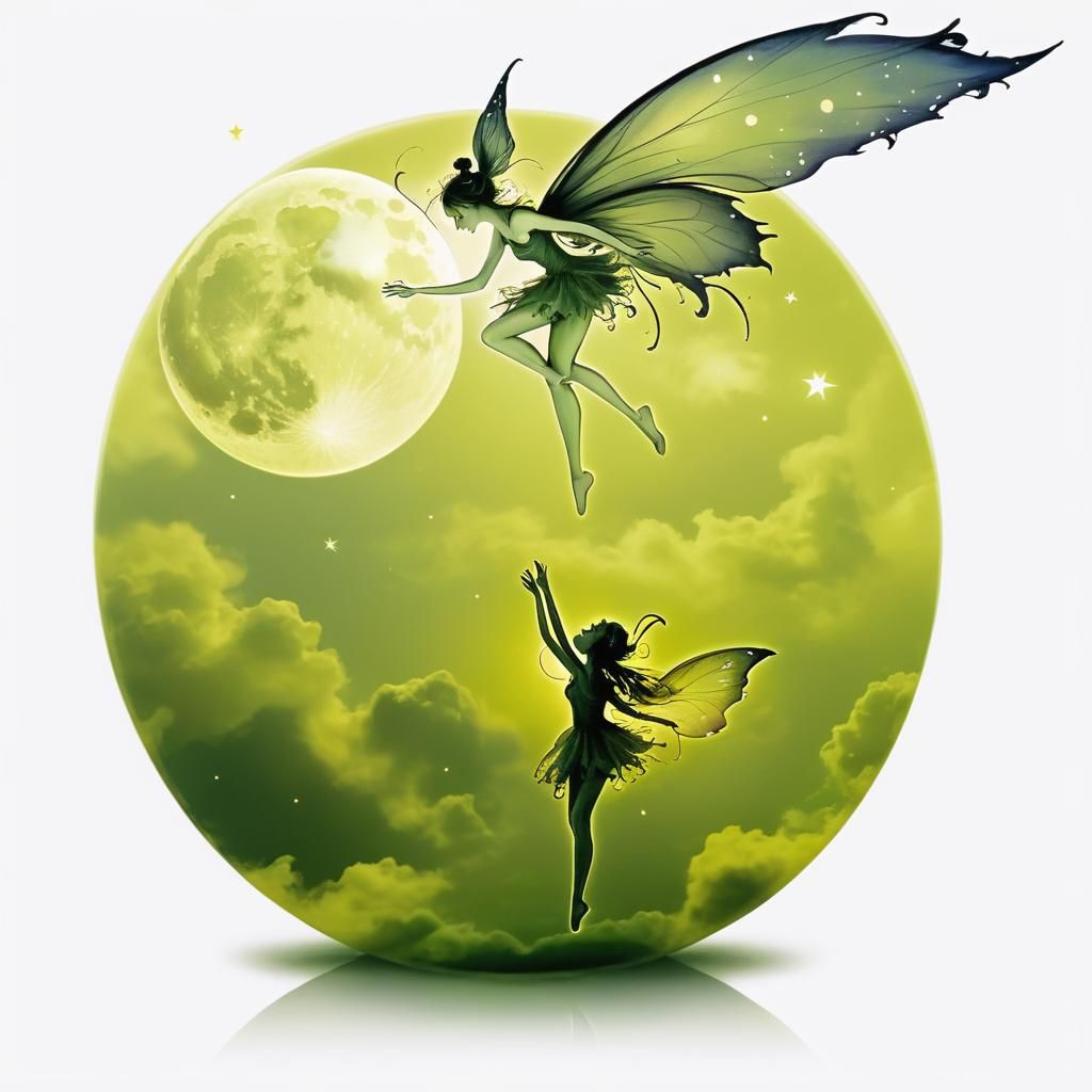 Fairies Dancing Under a Purple Moonlit Sky