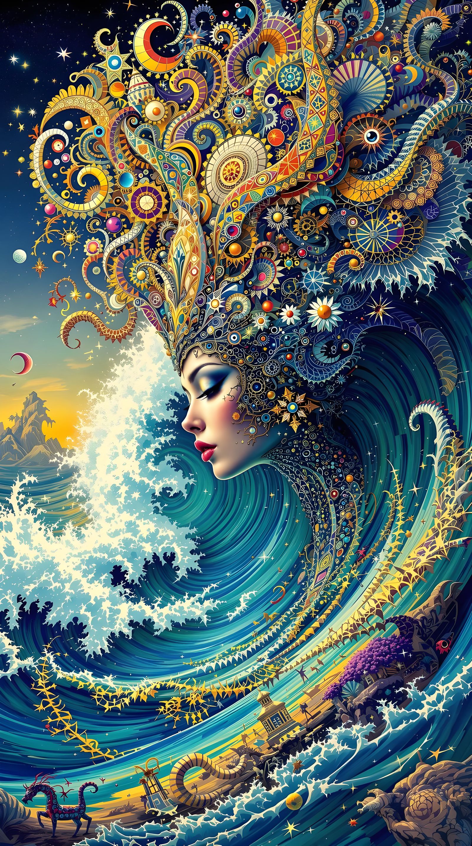 Psychedelic Waves in a Geometric Fractal Landscape