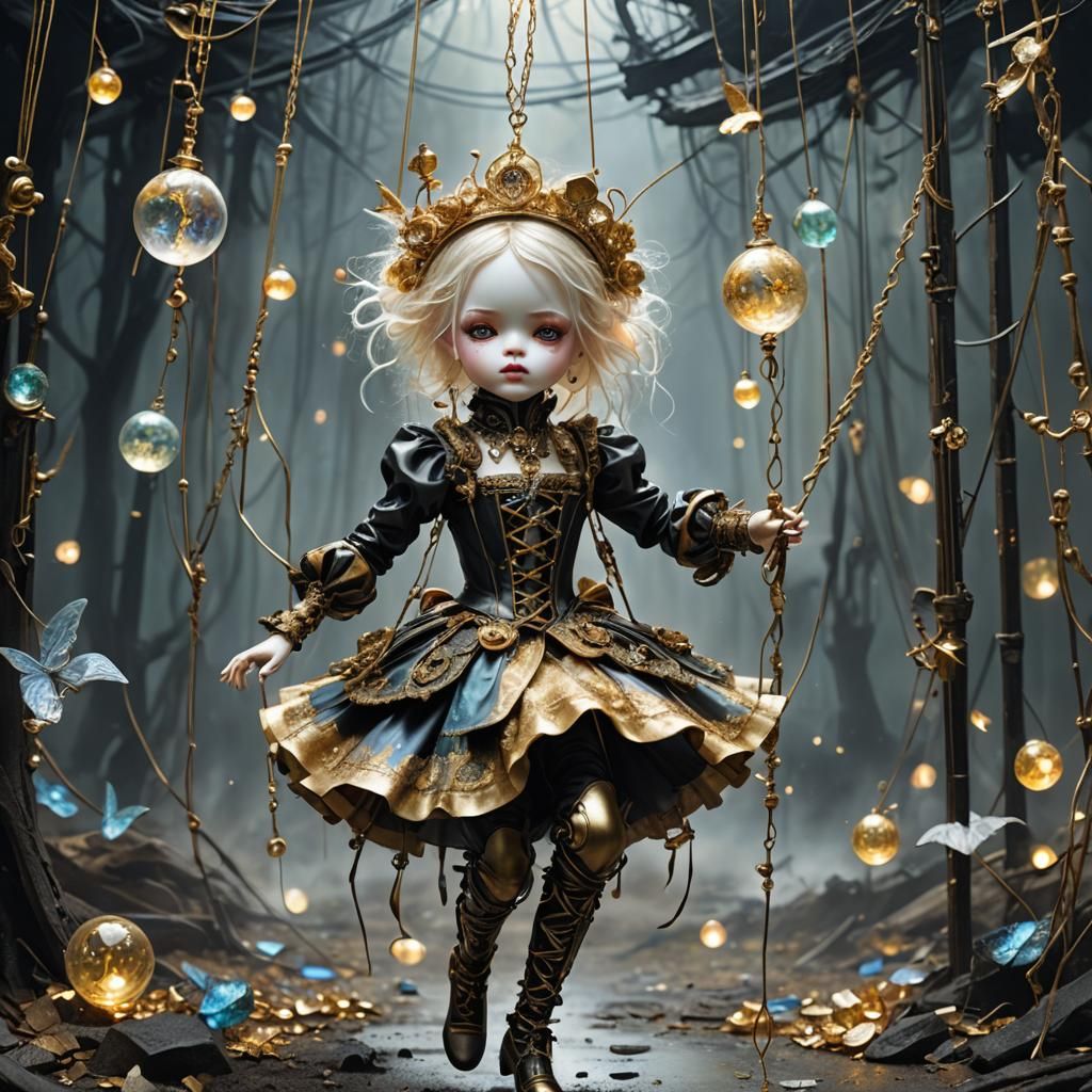 Ethereal Haunted Marionette Dancing in Opalescent Light