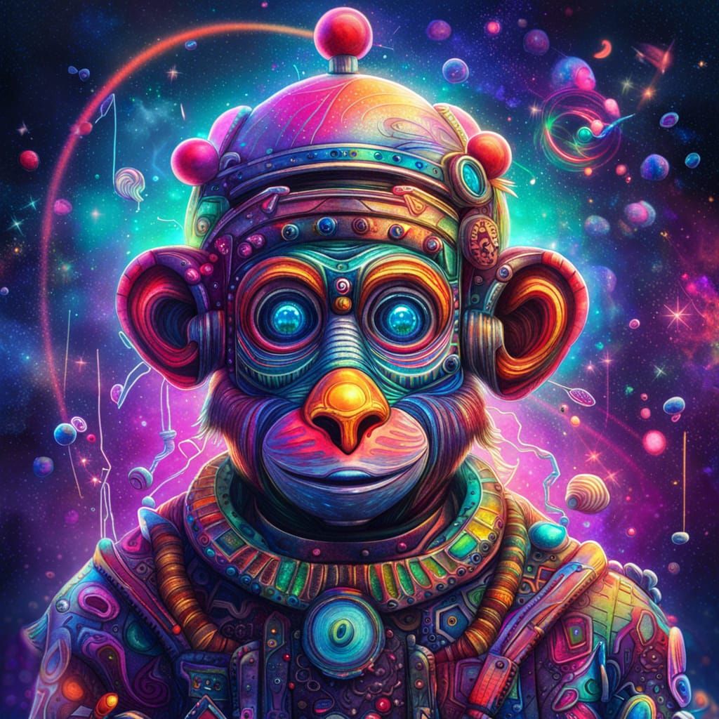 Robot Monkey Clown in Holographic Cosmic Style