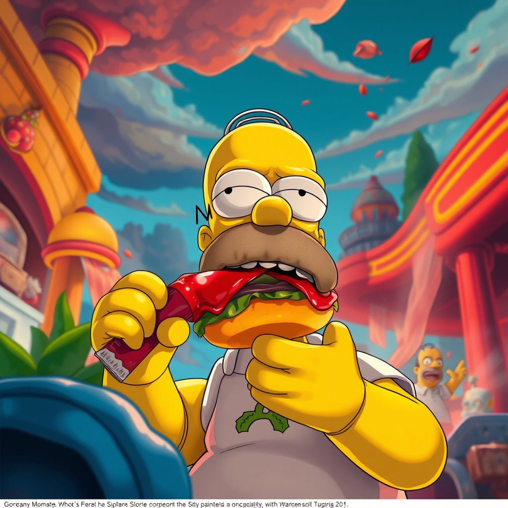 Homer Simpson's Burger Feast: Dreamlike Concept Art
