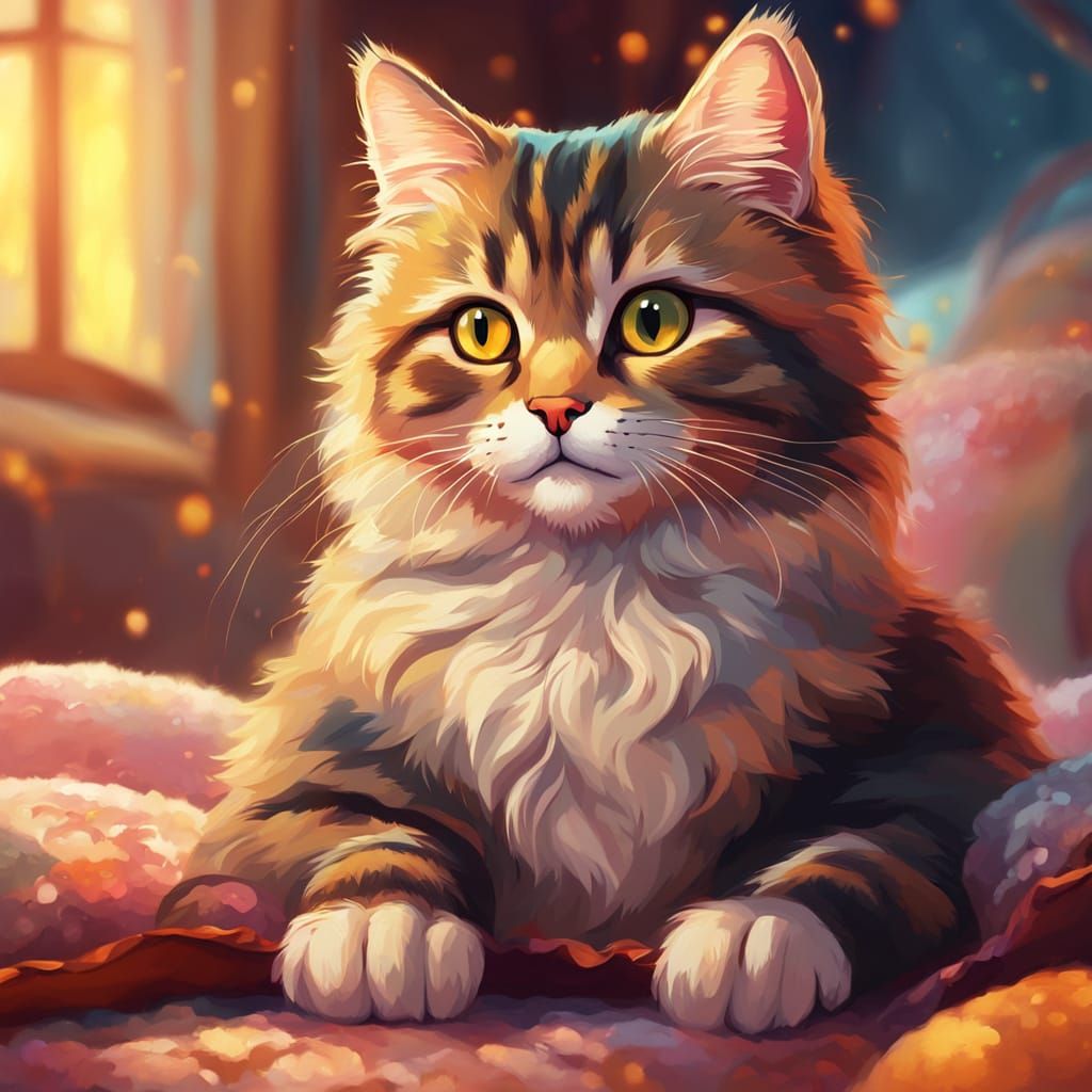 Cute Cat Portrait in Whimsical Digital Art Style