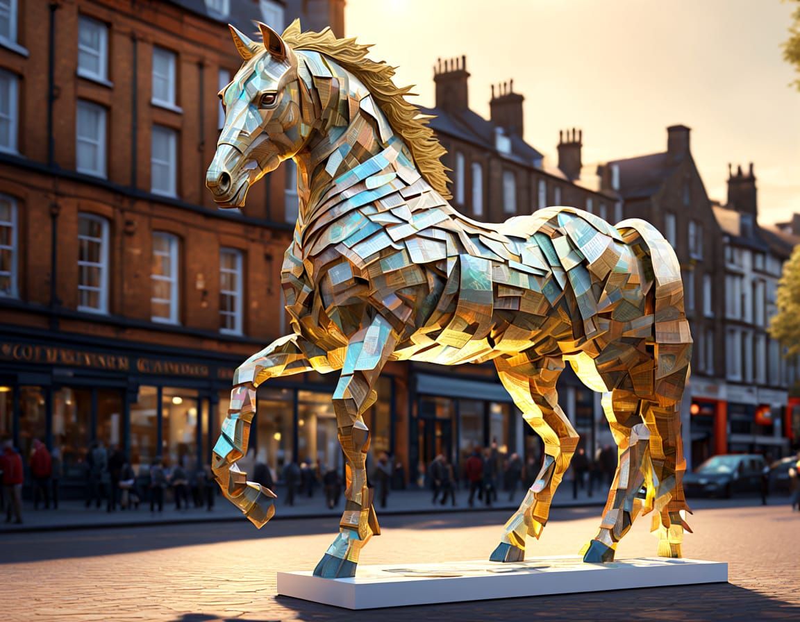 Horse Statue Made of £5 Notes in Town Square