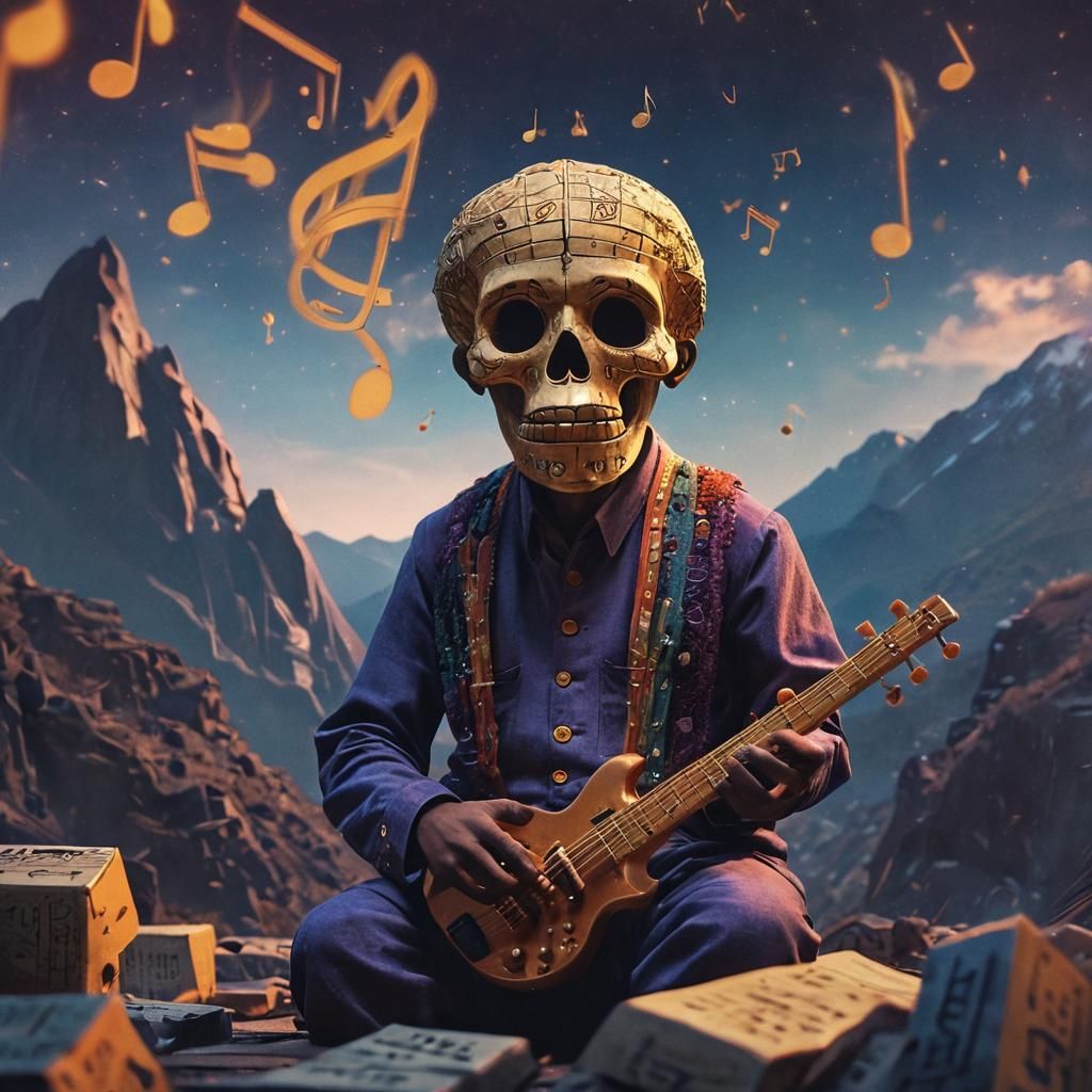 Mystical Figure Surrounded by Musical Notes: Film Still