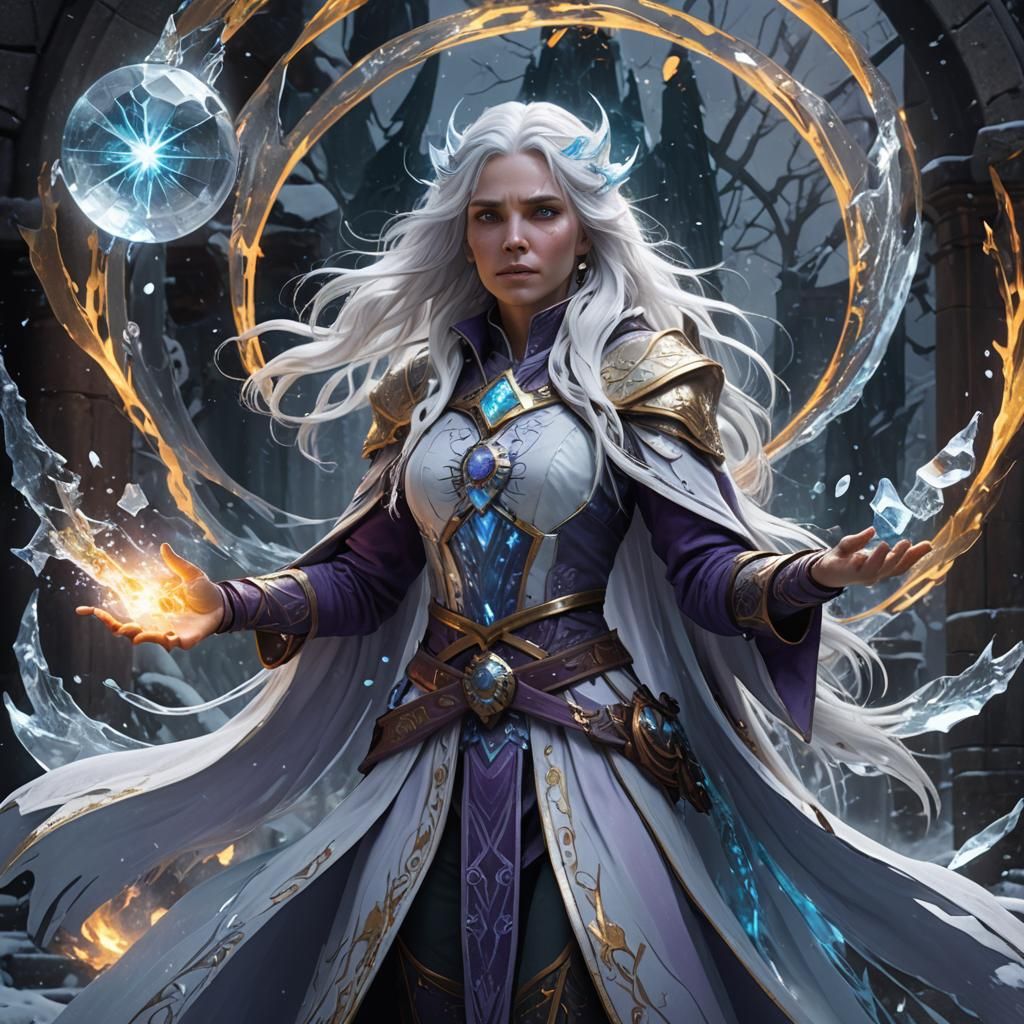 Ice Wizard Casting Spell in Dark Fantasy Style
