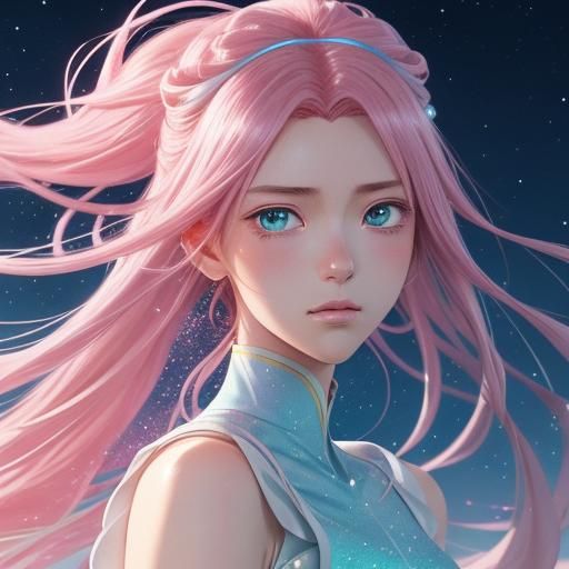 Celestial Pink-Haired Woman in Studio Trigger Anime Style