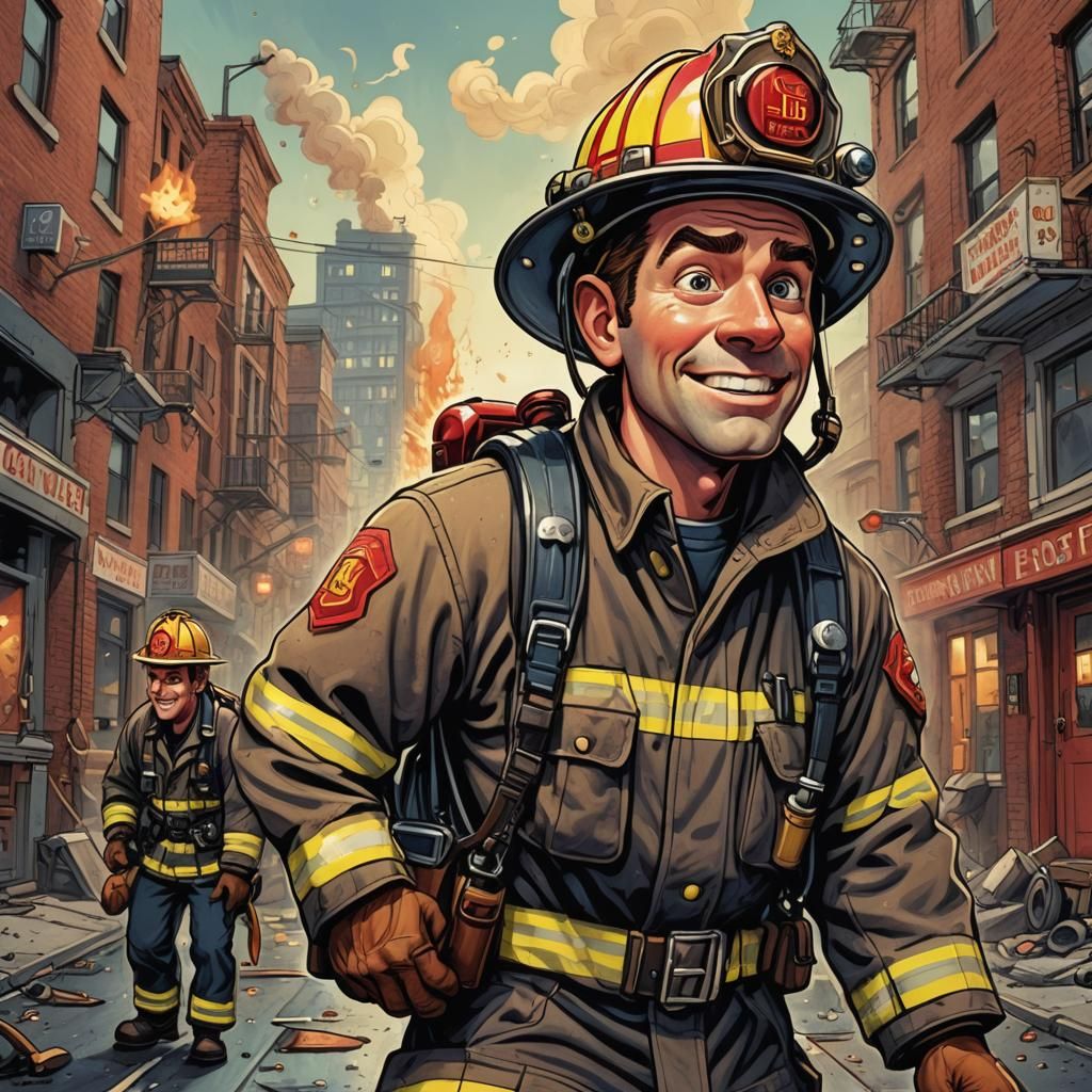 Surreal Cartoon Fireman Blazes Whimsical Trail
