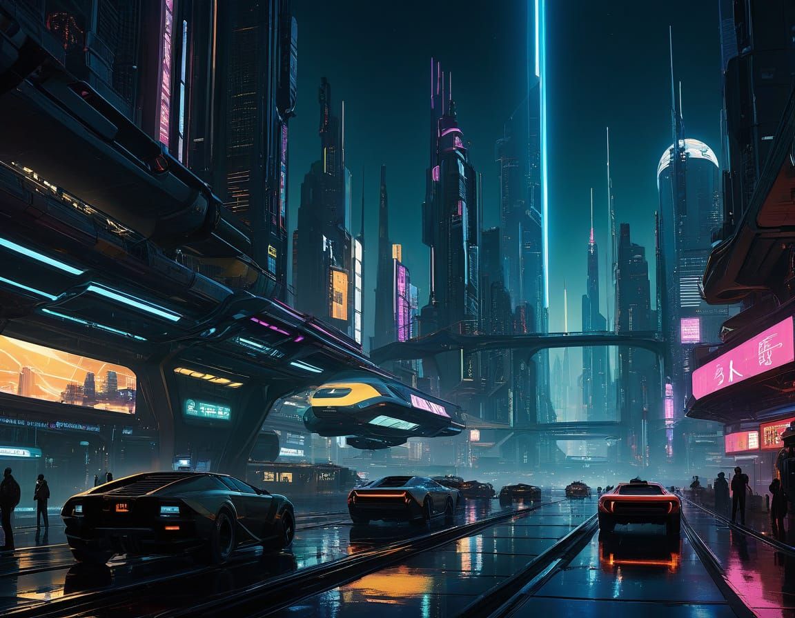 Glowing Cyberpunk Metropolis at Night