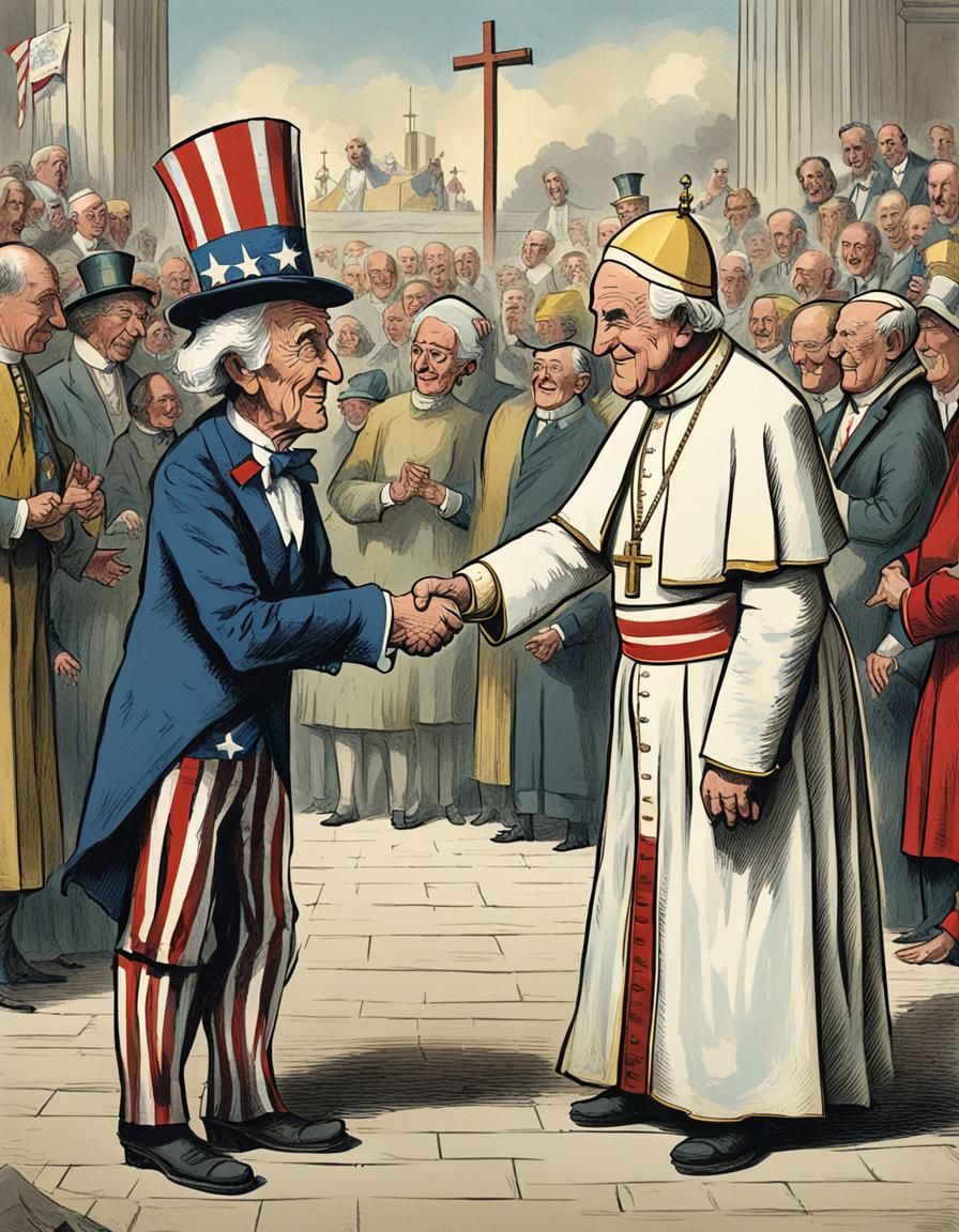 Uncle Sam and Pope Alliance: A Modern Cartoon