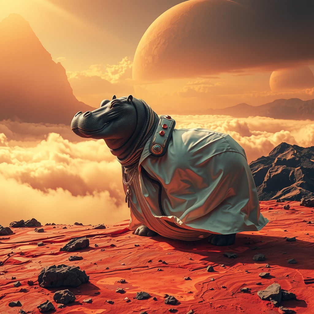 Hippo in Spacesuit on Venus in Surreal Style