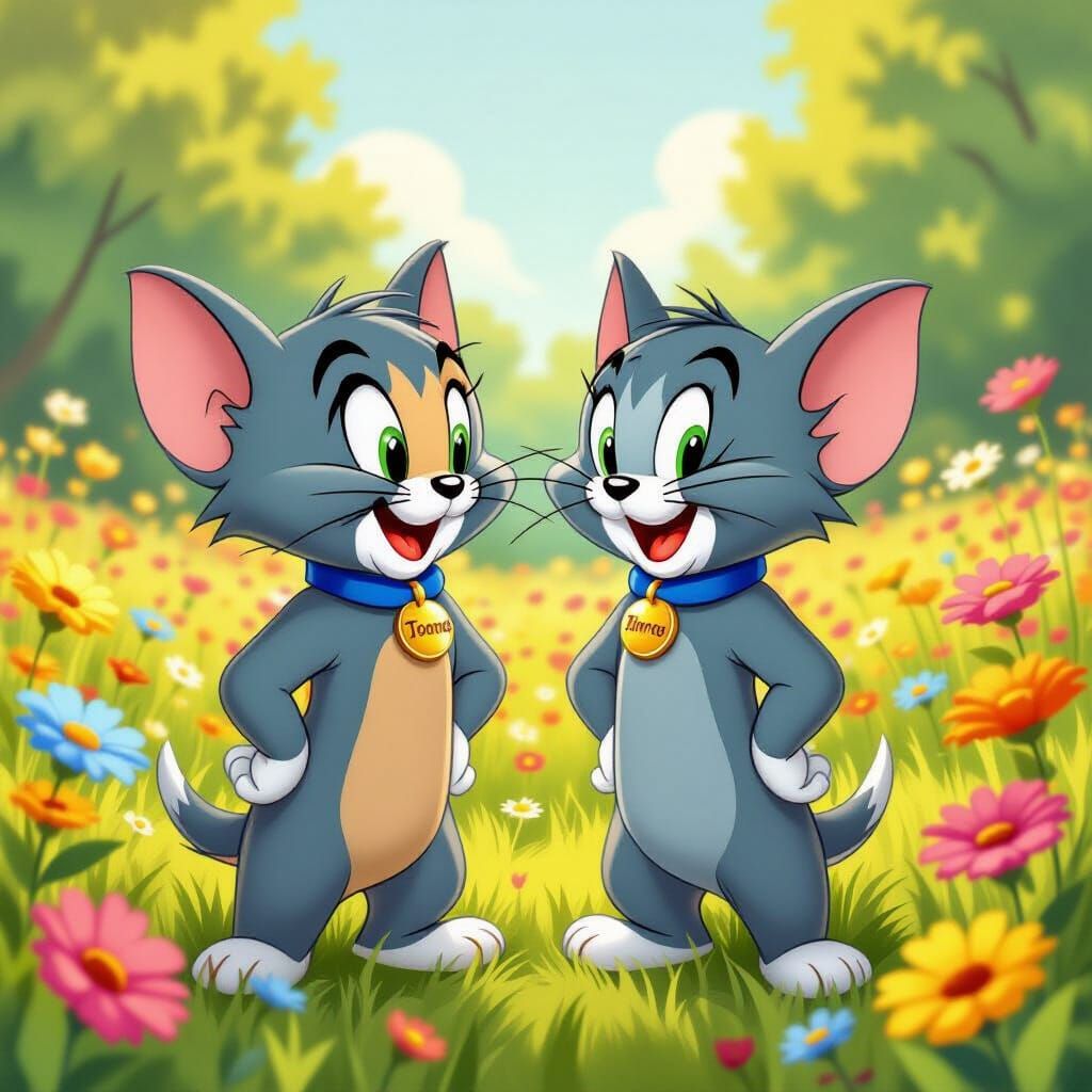 Tom and Jerry: Cartoon Companions in Sunny Meadow
