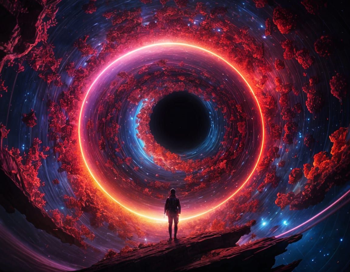 Solarpunk Red Star Warping Tunnel in Vaporwave