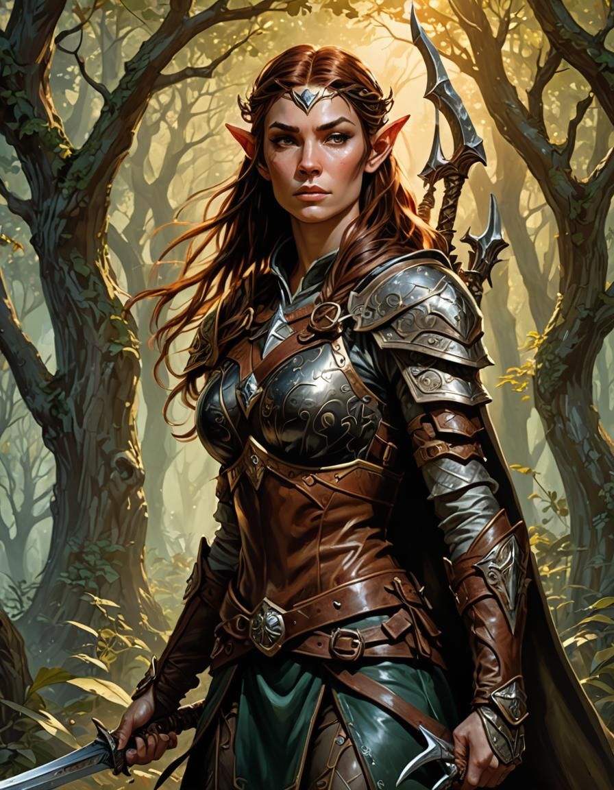 Elven Druid in Forest, Digital Comic Book Art