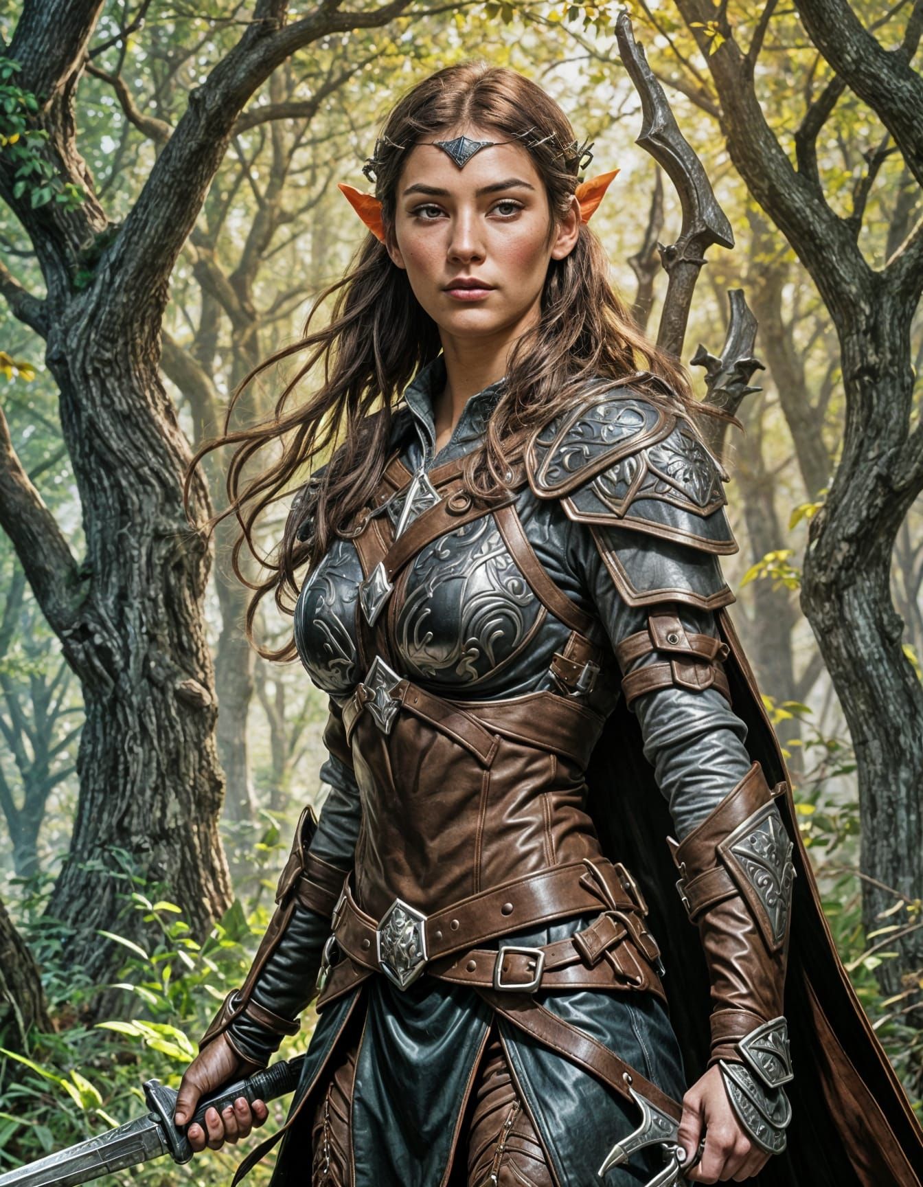 Elven Druid with Scimitar and Bow