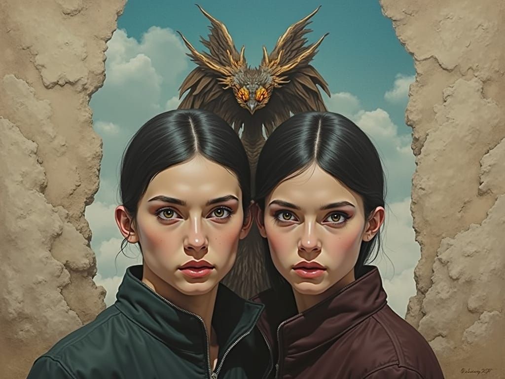 Griffin Soaring Through Stormy Skies: Oil Painting