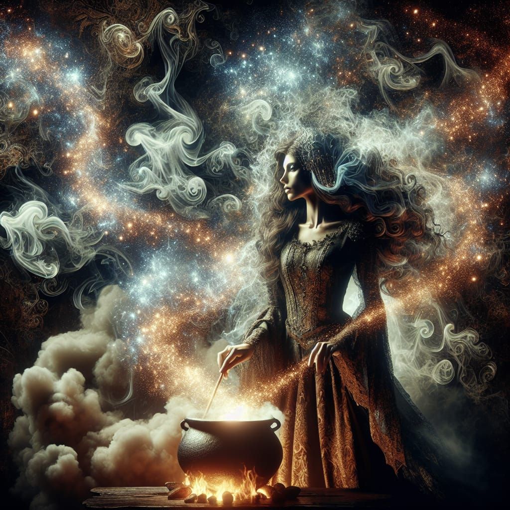Enchanting Witch Brews a Magical Potion
