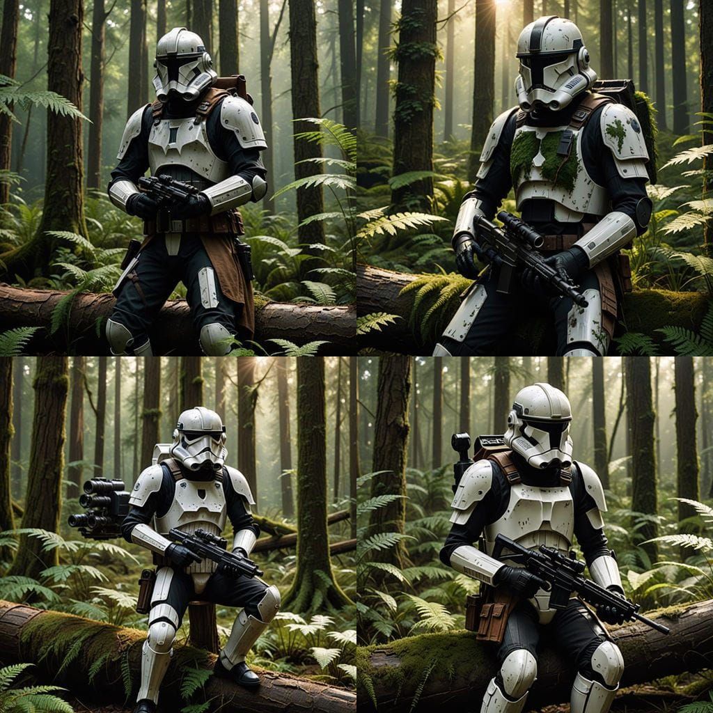 Scout Trooper on Endor Patrol in Dense Forest