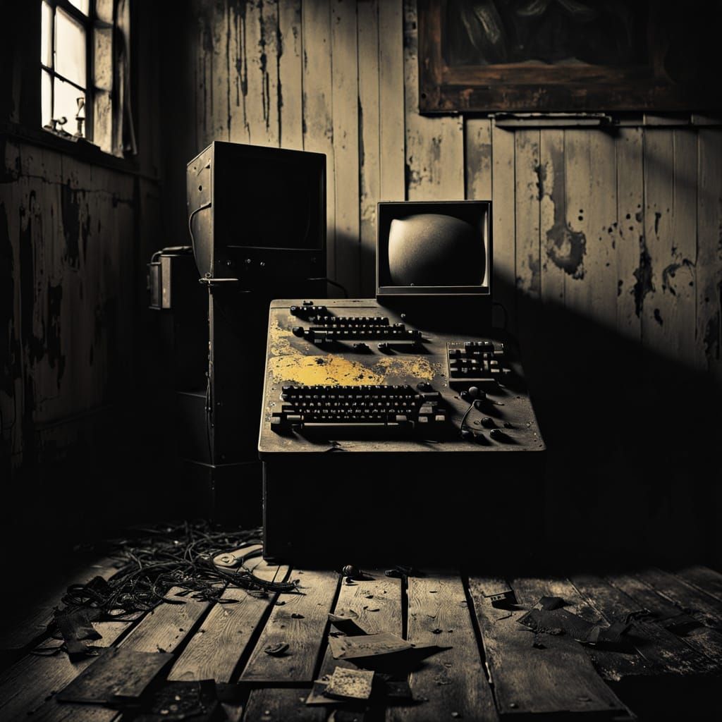 Moody Gothic Coffee Shop Scene in High Contrast Black and Wh...