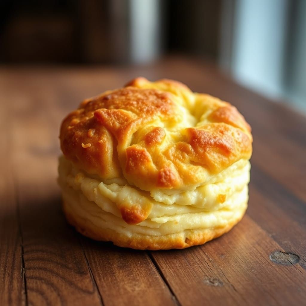 Golden Brown Dumplin Biscuit on Rustic Table