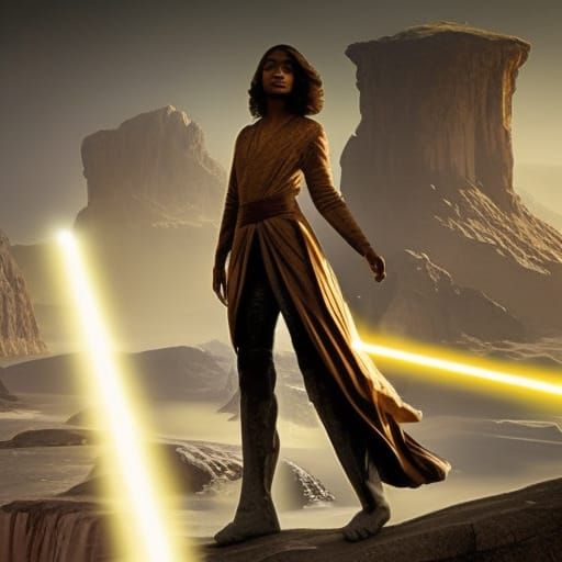Zendaya as Jedi Knight in Expressionist Oil Painting
