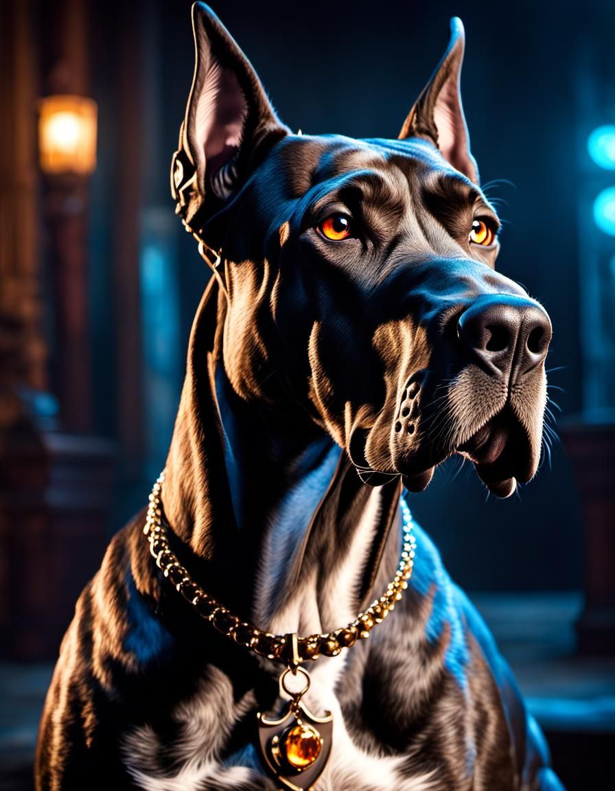 Gothic Great Dane Portrait in Hyperrealistic Style