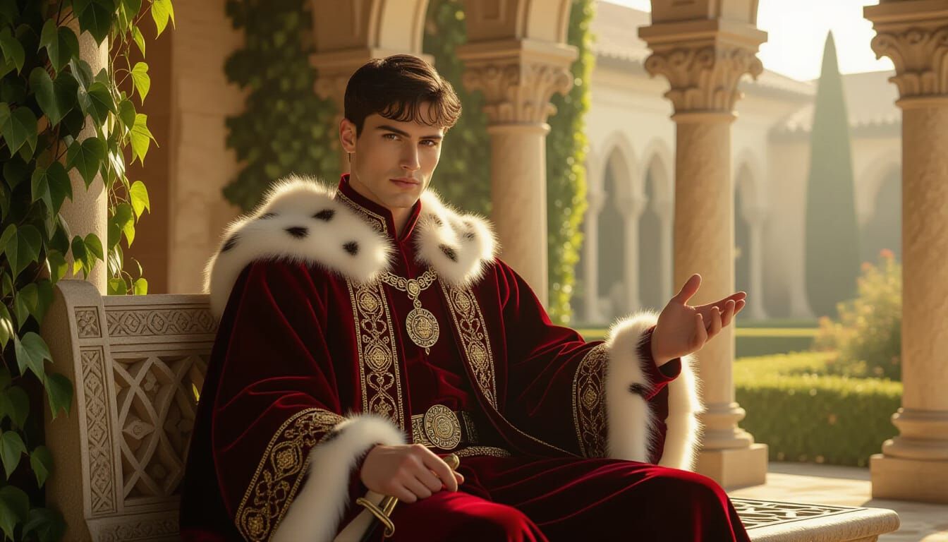 Nobleman in Crimson Robe in Pre-Raphaelite Style