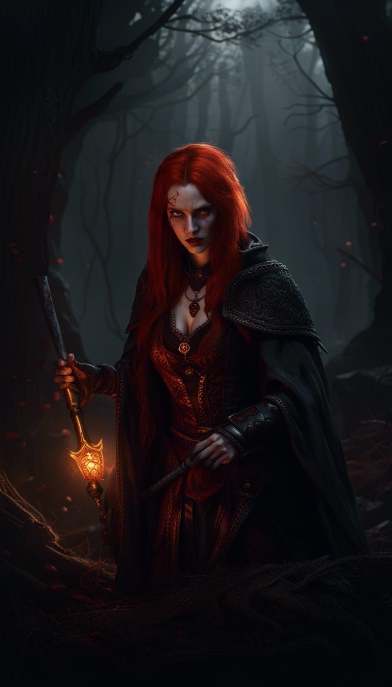 Celtic Redhead Vampire Hunter in Dark Fantasy Art