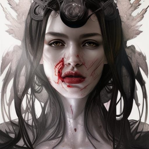 Demonic Fallen Angel Portrait in Hyperdetailed Style