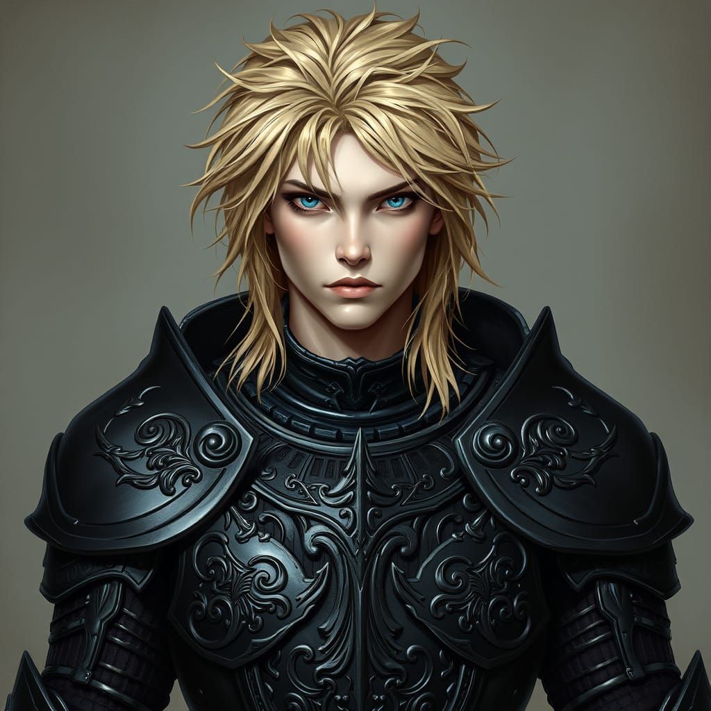 Fierce Dark Fantasy Warrior in Gothic Art Nouveau Armor