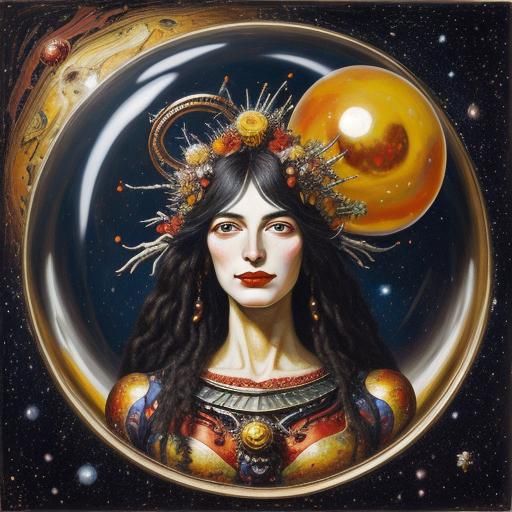 Cosmic Character Holding the Universe: An Oil Painting