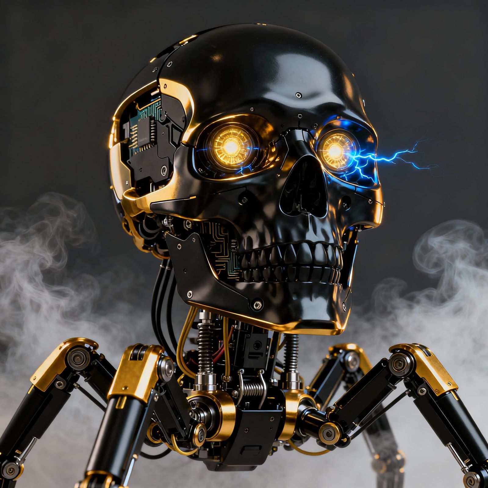 Robotic Skull with Mechanical Legs in Cyberpunk Style