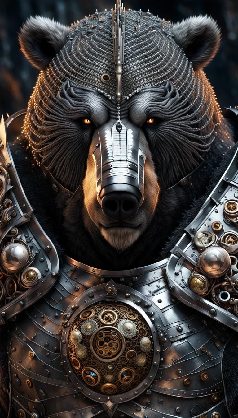 Dark Knight Grizzly Bear in Steampunk Armor