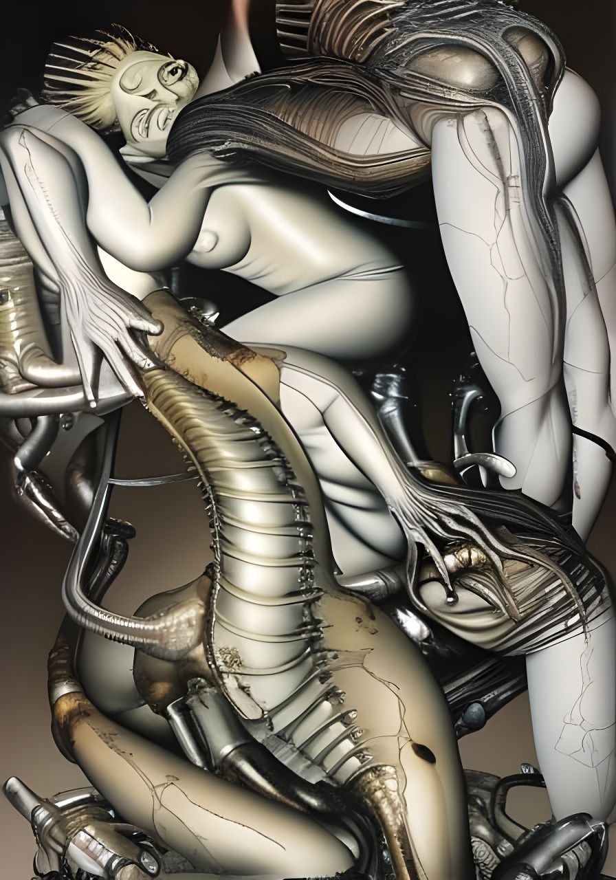 Erotic Cyberpunk Climax in Gold and Grey