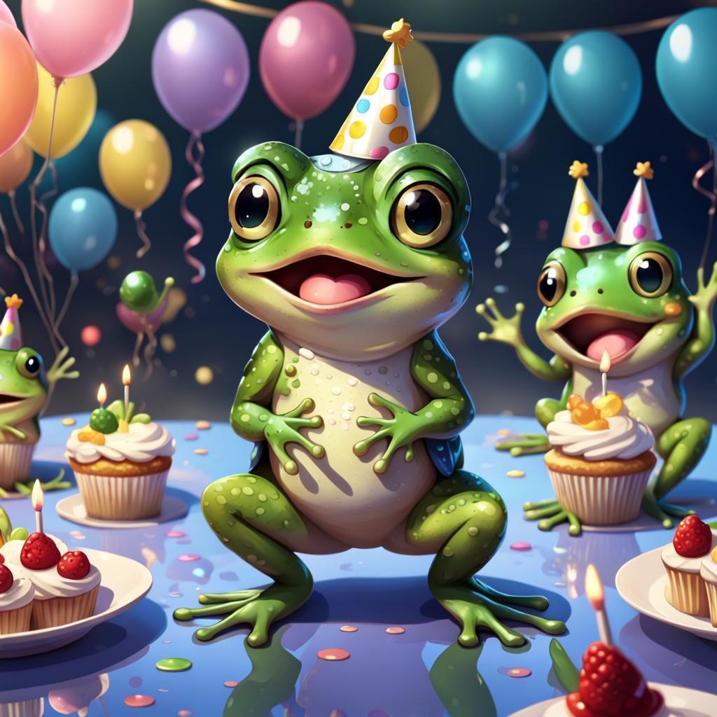 Chibi Frog Celebrates at Party in Concept Art