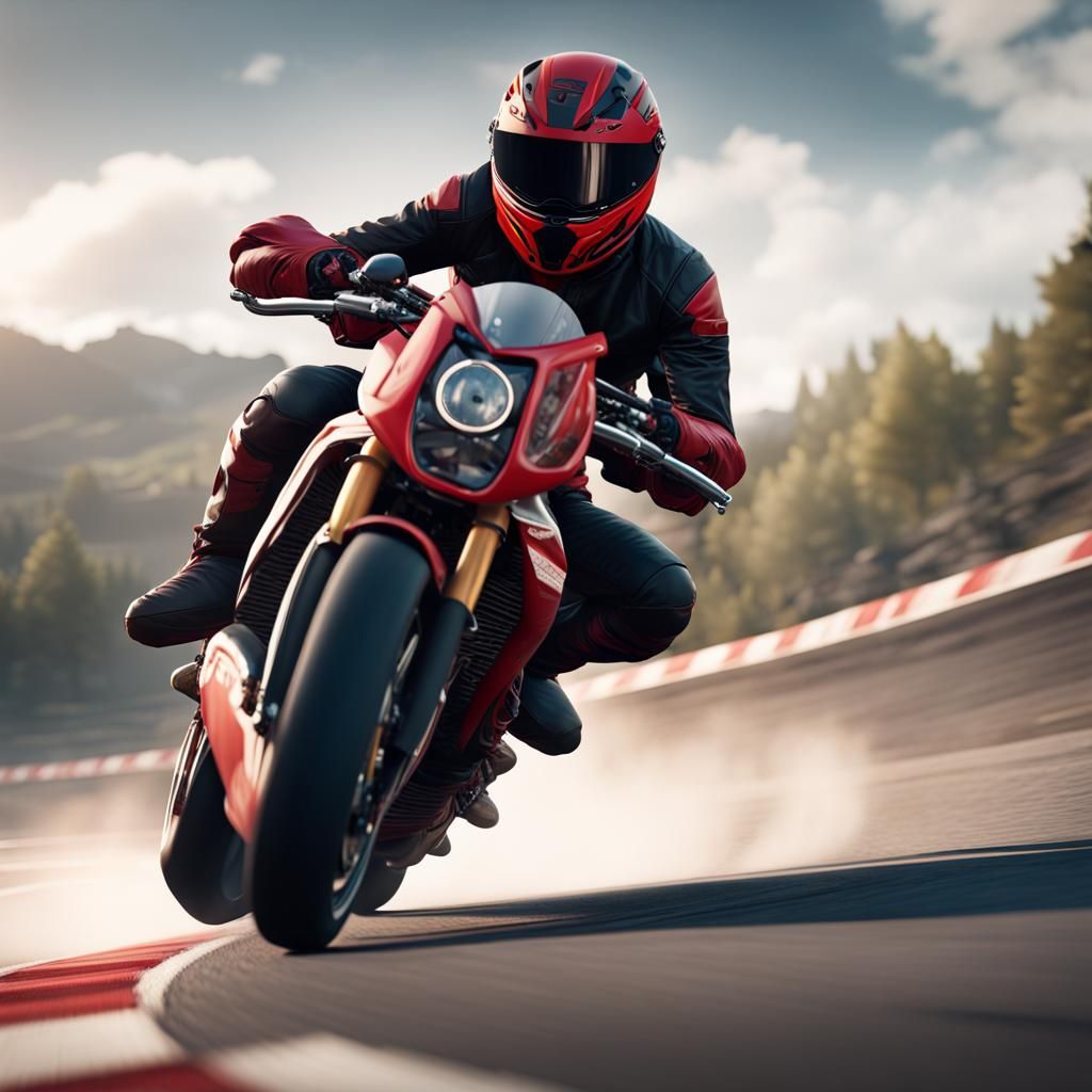Motorcycle Racer on Hairpin Turn: Detailed Matte Painting