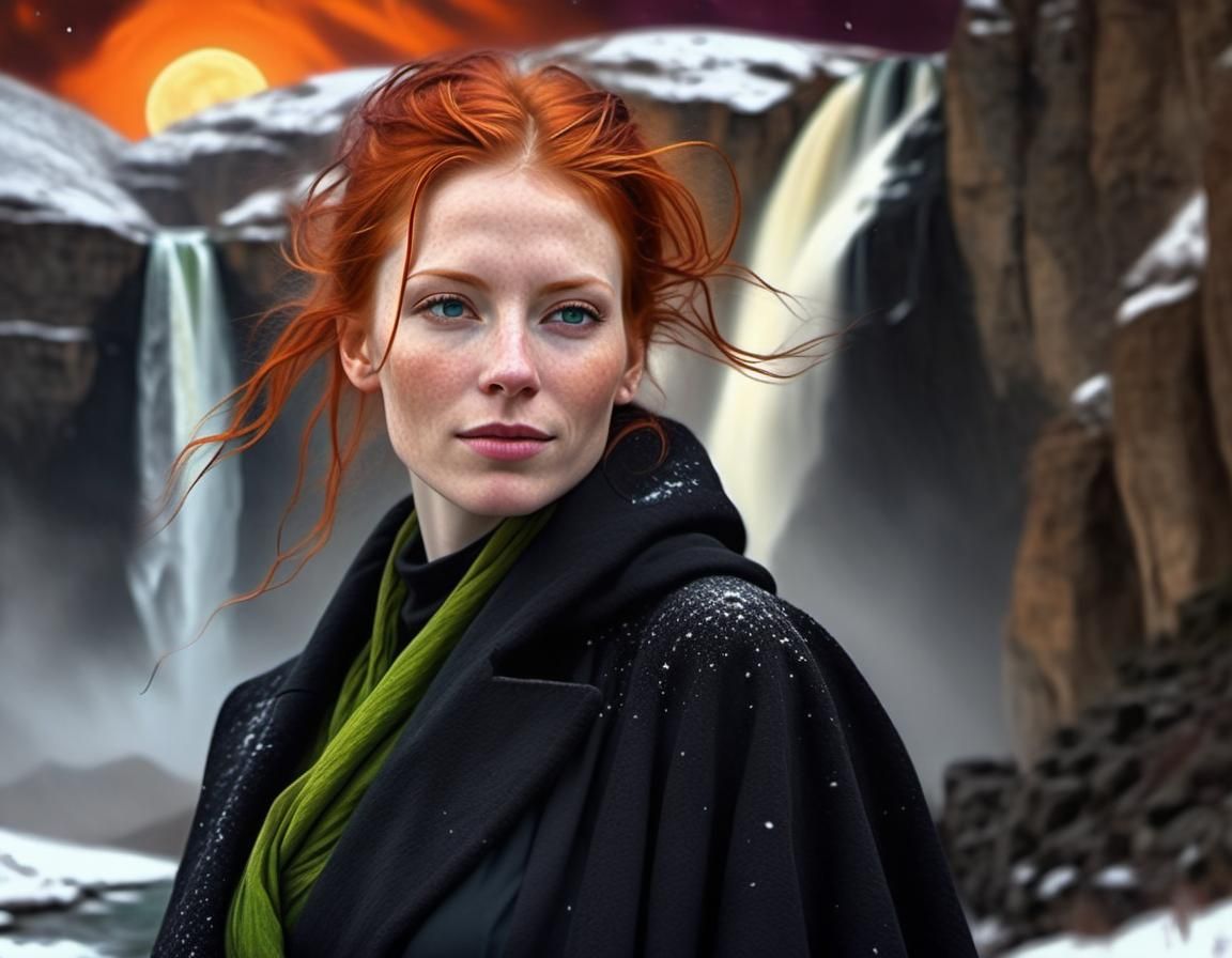 Renaissance Woman in Snow, Chiaroscuro Oil Painting