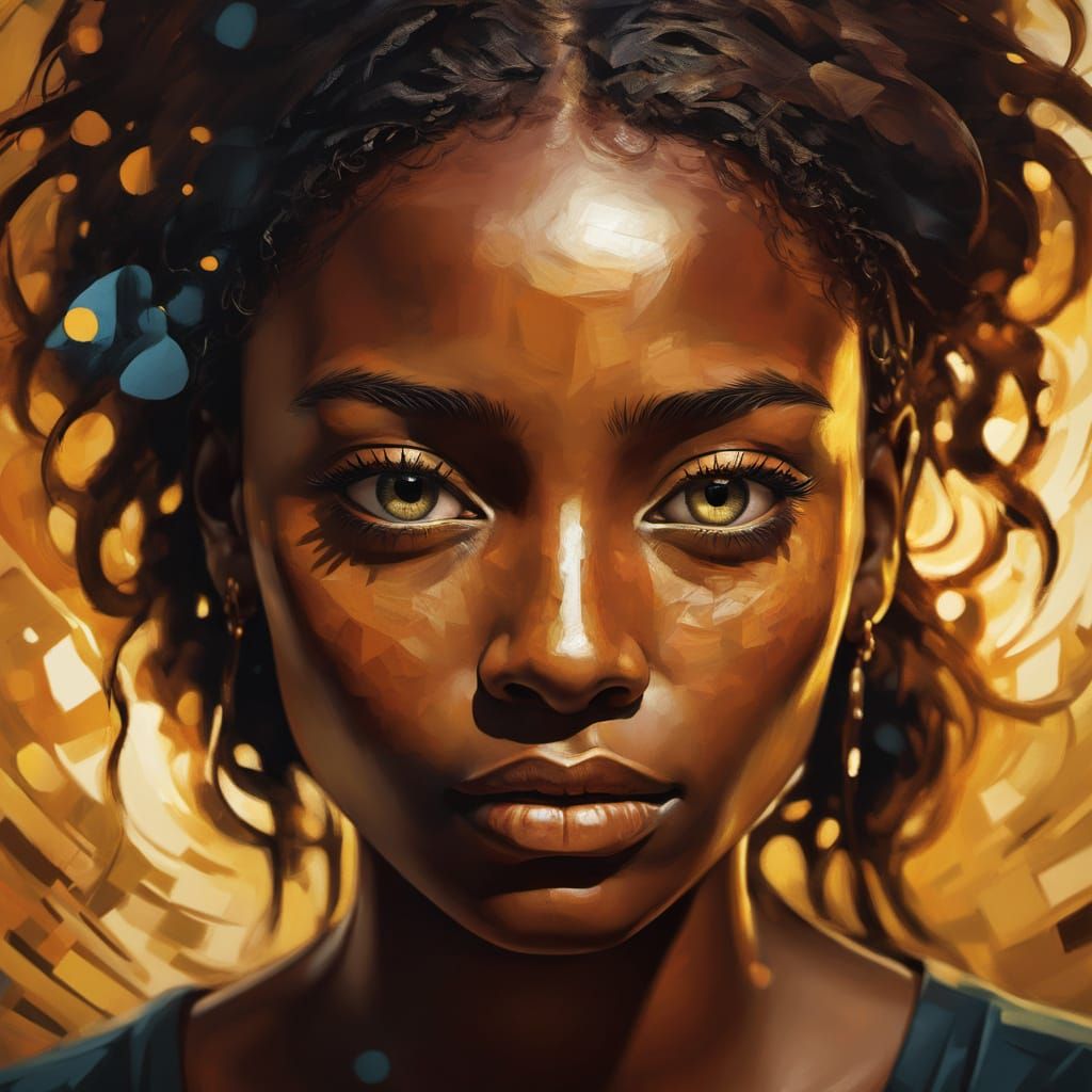 Cubist Portrait of Haitian Woman in Golden Light