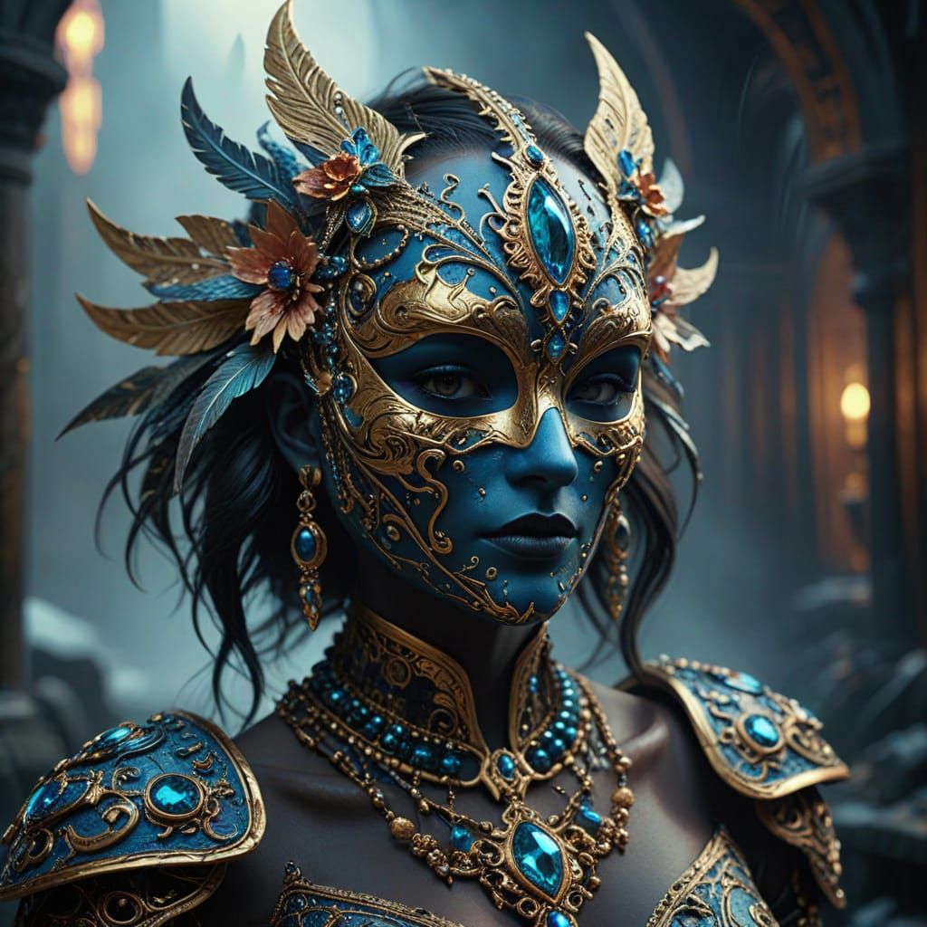 Epic Cinematic Jewelry Mask in Dramatic Digital Matte Painti...