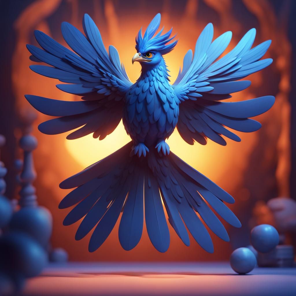 Blue Phoenix in 3D Disney Pixar Concept Art