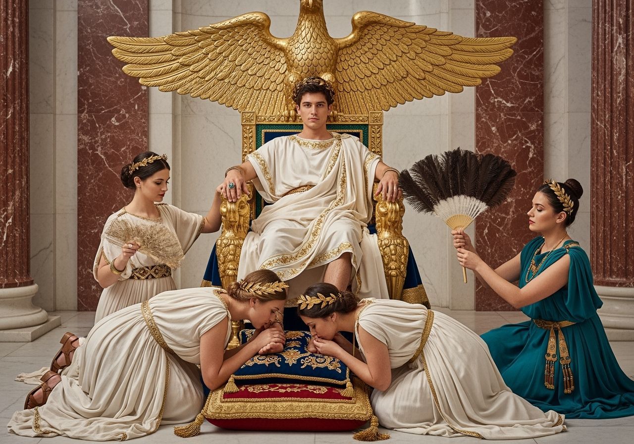 Young Emperor on Eagle Throne in Palace Room