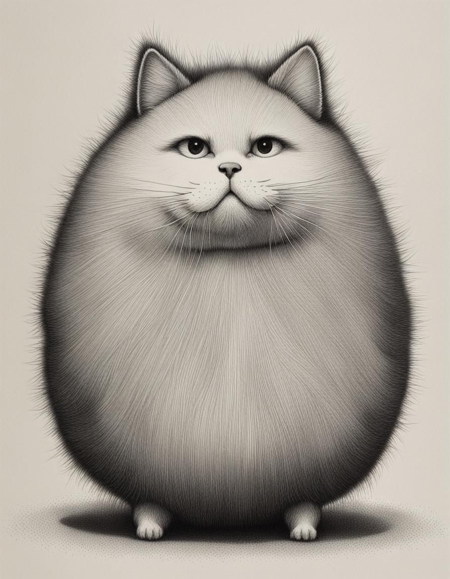 Stippled Black and White Furry Animal Drawing