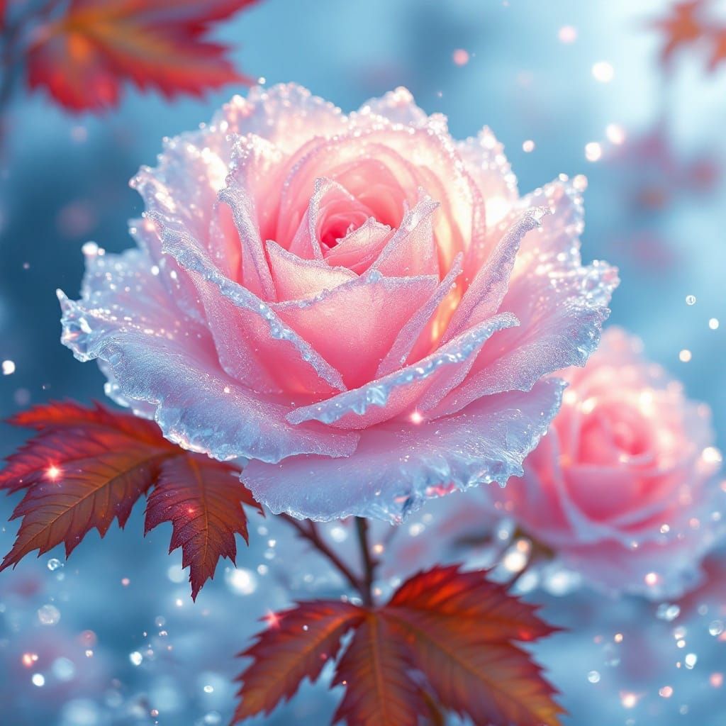 Frozen Roses in Time: 3D Anime Digital Art