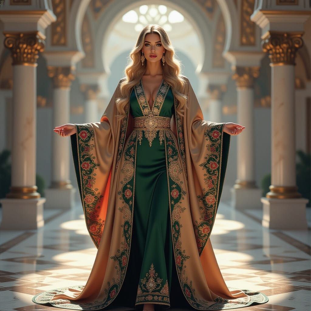 Regal Woman in Opulent Abaya: Art Nouveau Fashion