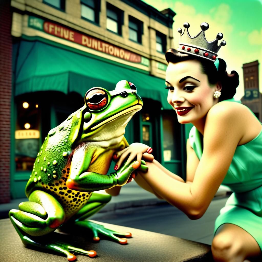 Frog Prince and Pinup Model in Vintage Photo