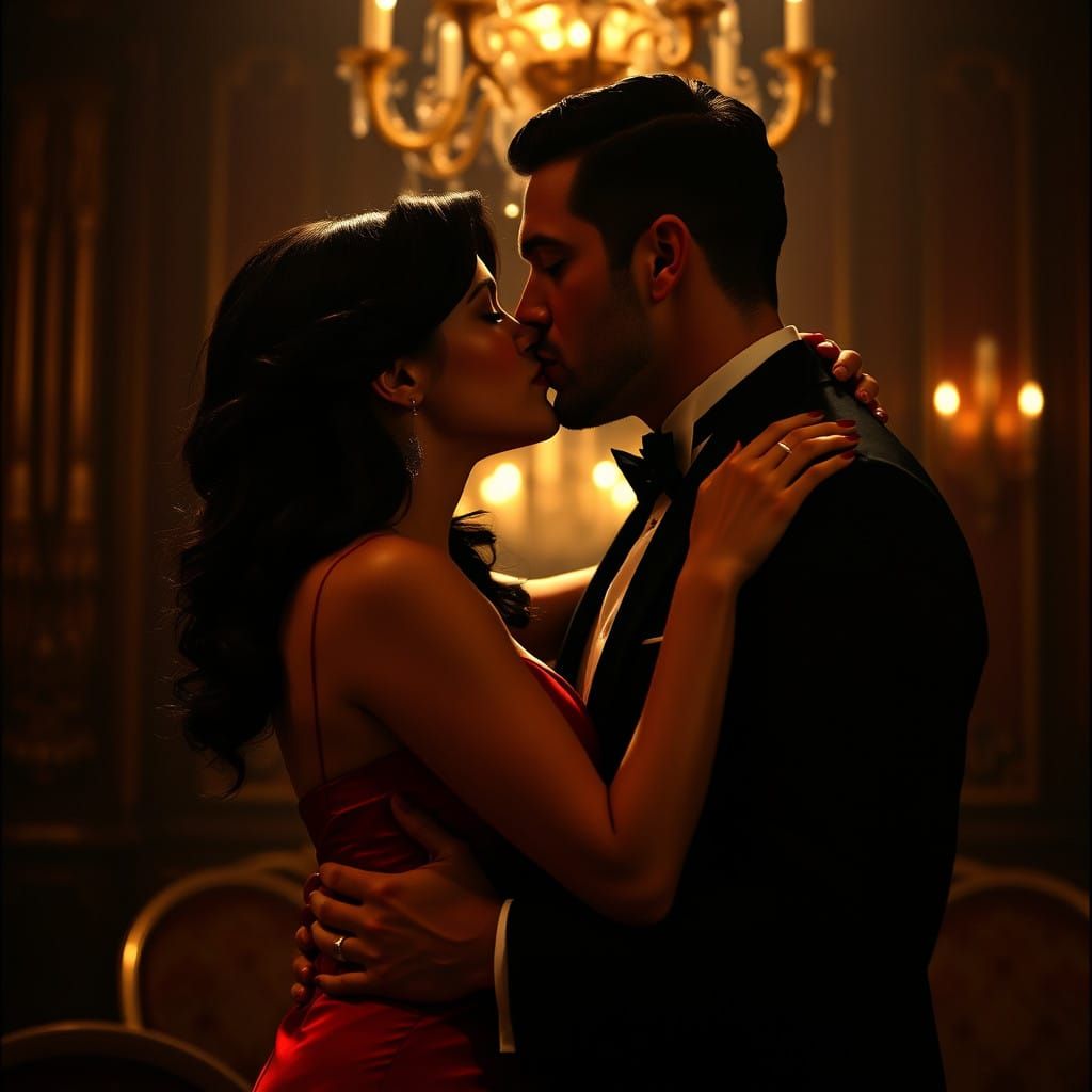 Elegant Mafia Couple in a Passionate Embrace