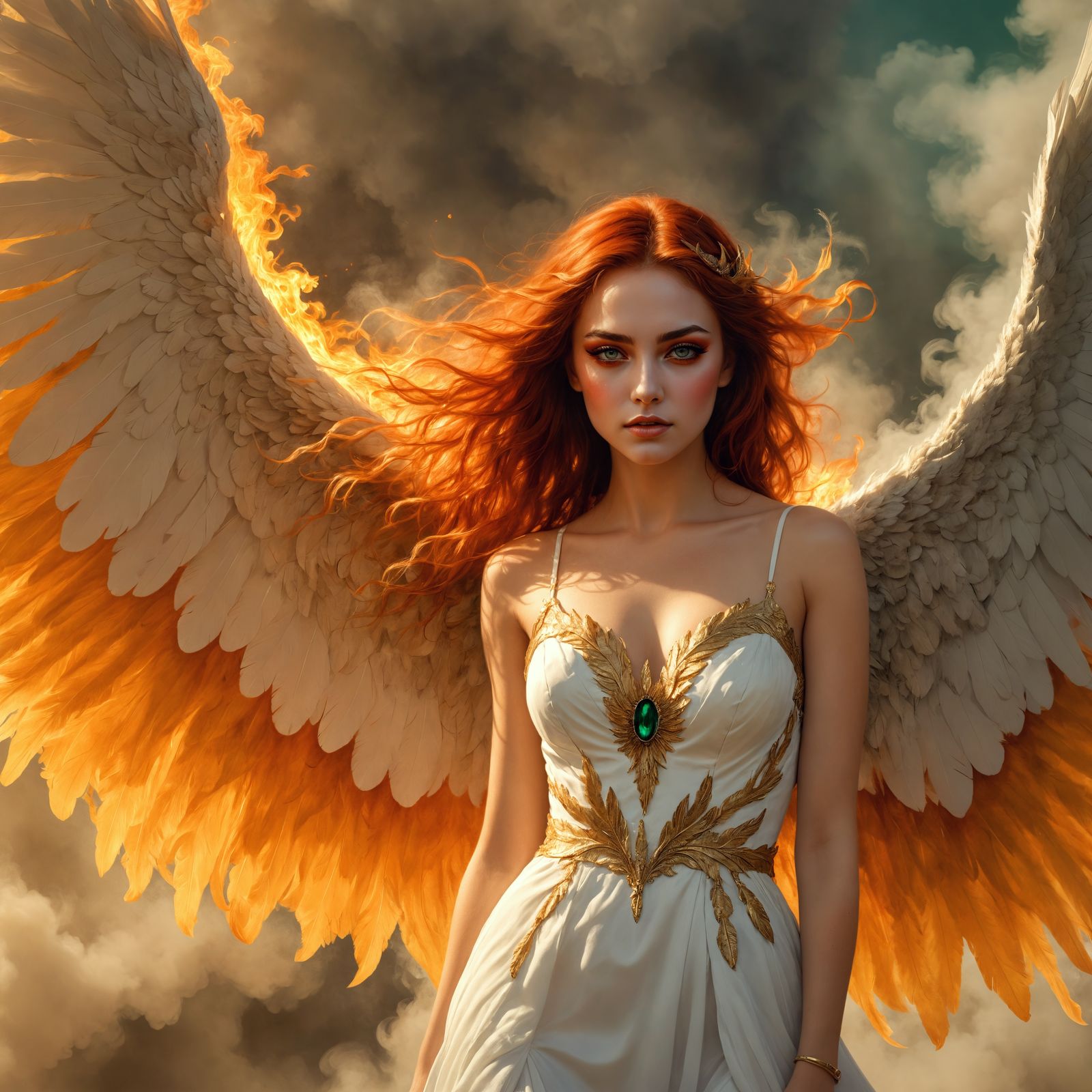 Fiery-Winged Girl on a Cliff: Digital Matte Painting